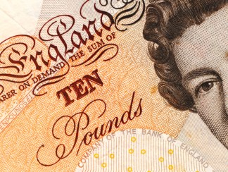 Detail of a british ten pound note.